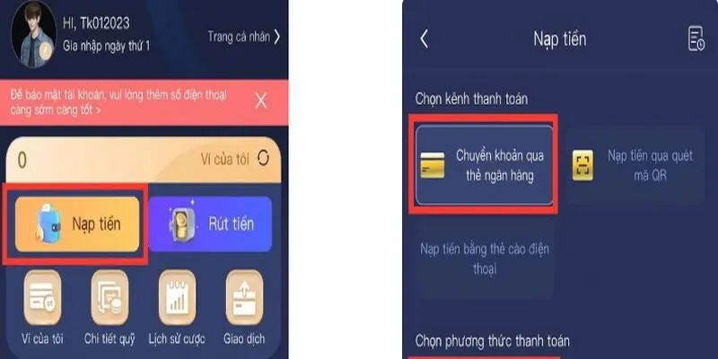 Giao diện nạp tiền đơn giản, dễ sử dụng tại Xoso66